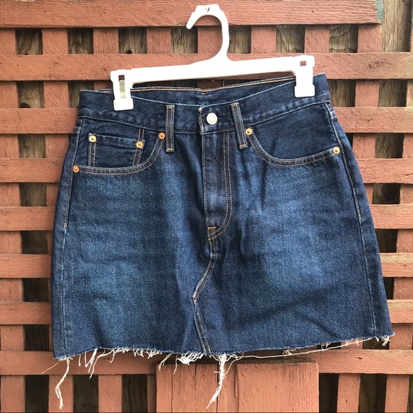 Levi's Dresses & Skirts - Levi’s Dark Wash Raw Edge Denim Skirt Size 27